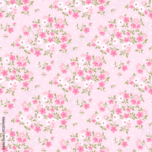 Ditsy floral seamless pattern. Small little flower pattern background. Repeat pattern. Ditsy print. Liberty style. Botanic surface design. Ditsy floral for fashion, texture, fabric, wrapping, decor
