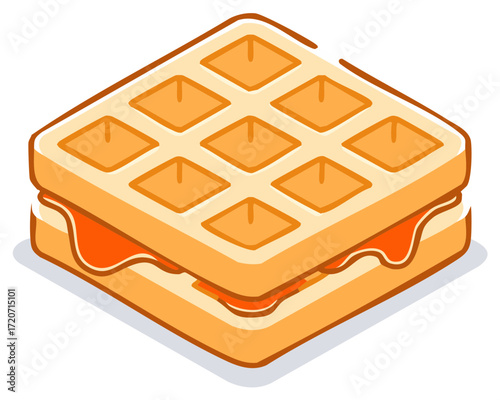 Isometric Waffle Sandwich with Orange Filling Illustration