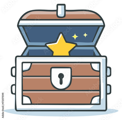 Open Treasure Chest with Golden Star and Sparkles