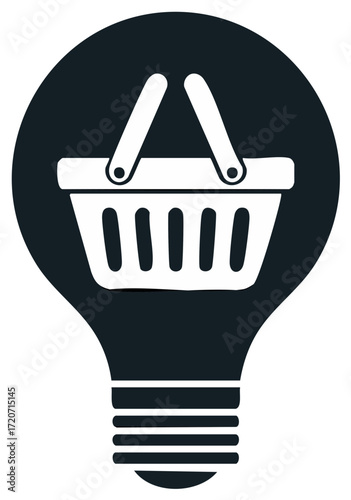 Innovative retail idea concept with shopping basket in light bulb symbol of smart consumerism and ecommerce