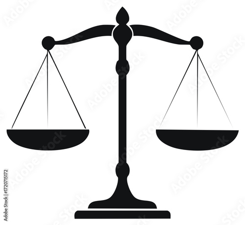 Isolated Black Vector Balance Scale Icon Representing Fairness, Justice, Equality, and Legal Weighting