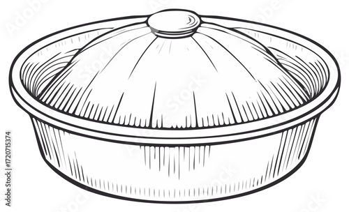 Classic stew pot with lid in a vintage sketch style