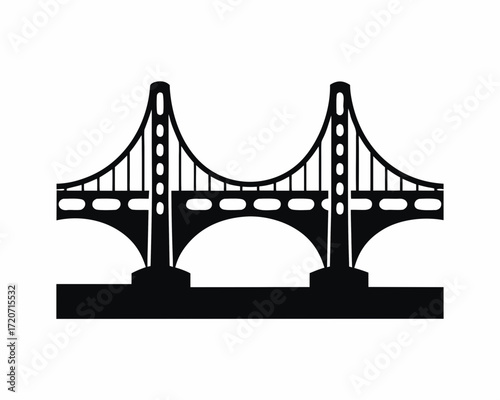 Bridge over river icon silhouette vector isolated on white background