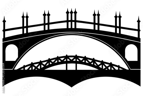 Bridge over river silhouette vector isolated on white background