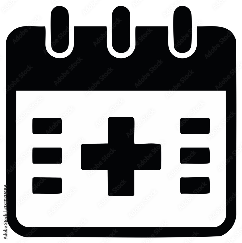 Obraz premium Medical Appointment Calendar Icon Featuring a Health Cross Black Silhouette