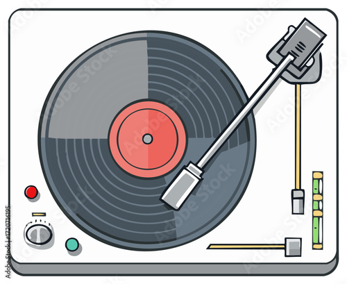 Vintage Record Player with Spinning Vinyl Disc and Stylus