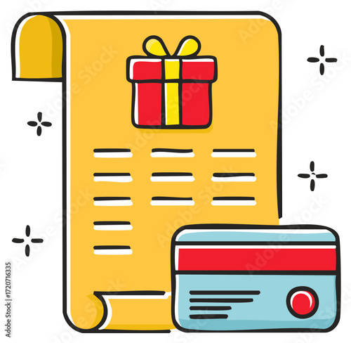 Illustration of a gift receipt with credit card payment for online purchase or gifting