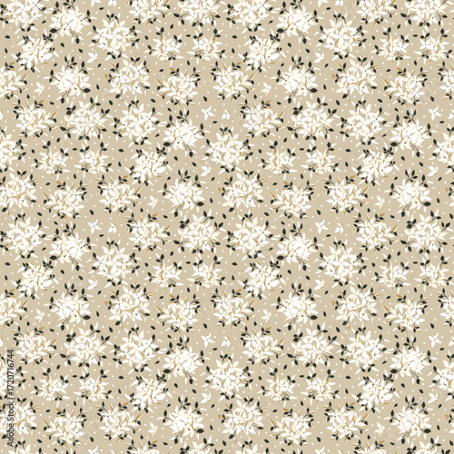 Ditsy floral seamless pattern. Small little flower pattern background. Repeat pattern. Ditsy print. Liberty style. Botanic surface design. Ditsy floral for fashion, texture, fabric, wrapping, decor