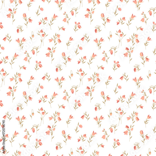 Ditsy floral seamless pattern. Small little flower pattern background. Repeat pattern. Ditsy print. Liberty style. Botanic surface design. Ditsy floral for fashion, texture, fabric, wrapping, decor