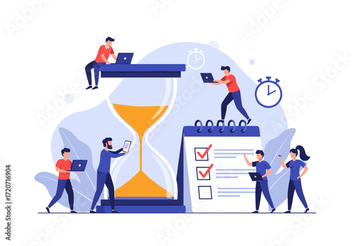 Illustrating the concept of effective time management and productivity with a team collaborating.
