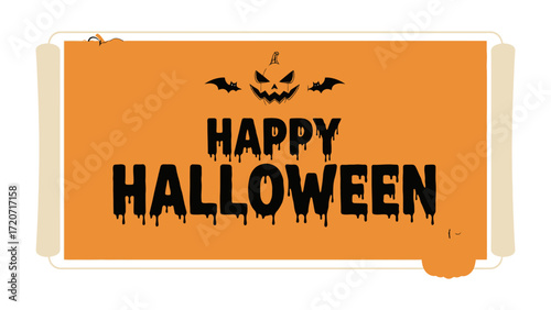 Halloween Greetings: A spooky Halloween banner with a pumpkin face illustration and Happy Halloween written in a creative font, perfect for festive celebrations.