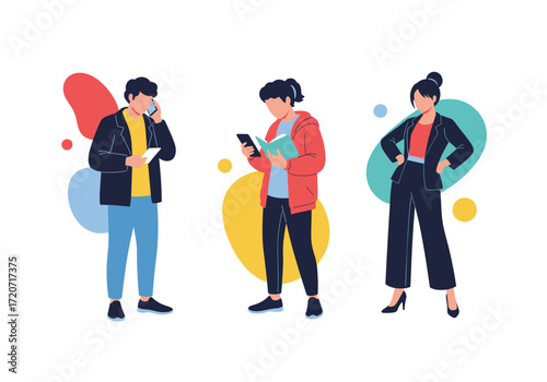 Diverse group of young adults using their electronic devices and interacting with each other outdoors.