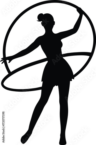 Hula hoop performer silhouette vector art illustration