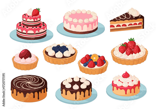 A delightful assortment of freshly baked cakes and tarts perfect for any occasion.