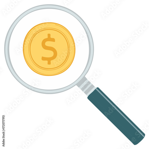 Coin under Magnifying Glass, Money Focus, Investment Analysis and Financial Research Concept
