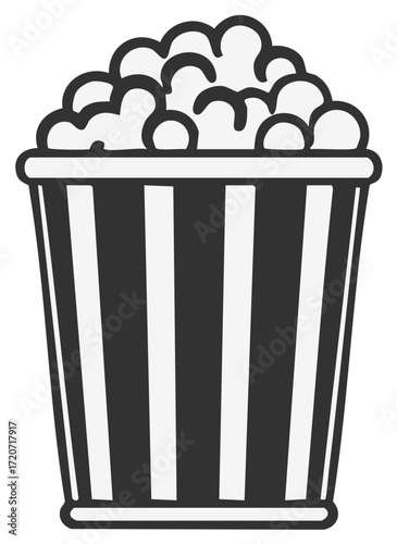 Classic Striped Popcorn Bucket Filled for Movie Night Entertainment Snack Illustration