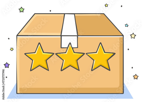 Sparkling delivery box with a three star rating for customer satisfaction and product review