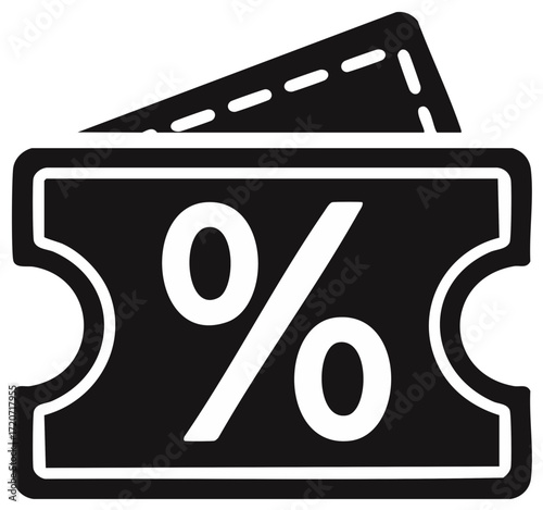 Simple monochrome icon of a discount coupon with a percentage sign for sales and promotions