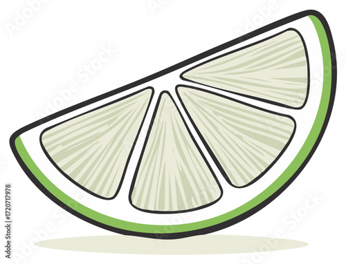 Refreshing Lime Wedge Graphic Illustration with Bright Green Peel and White Segments
