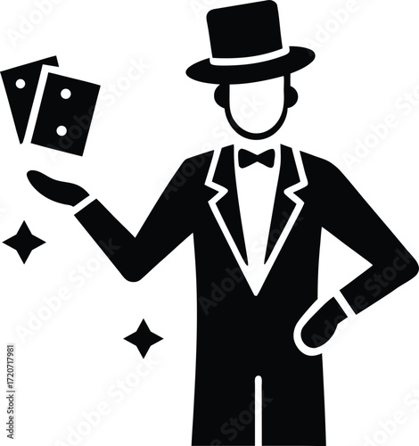 Magic card trick performer silhouette vector art illustration