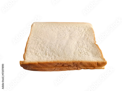 Photo of a plain white bread slice with soft texture and golden brown crust on a transparent background. Ideal for breakfast menu design, nutrition illustration, food graphics, and culinary decoration
