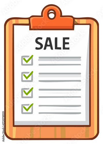Clipboard Sale with Checkmarks List Illustration Deal Discount Offer Clearance Price Markdown Retail Purchase