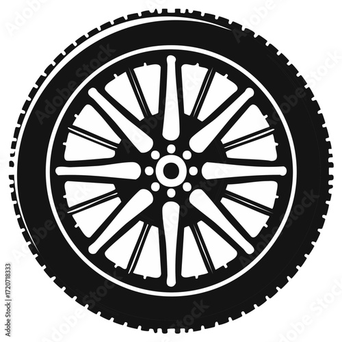 Car Wheel Illustration Round Tire Vehicle Component Black and White Image