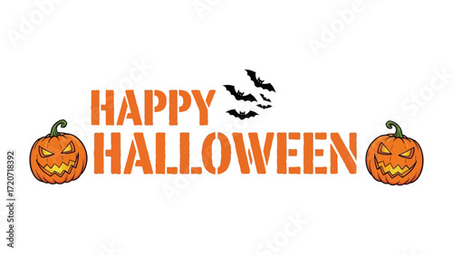 Spooky Halloween Greetings: A festive graphic featuring the cheerful message Happy Halloween, flanked by jack-o'-lanterns and bats, ready to infuse the autumnal season with a touch of spooky fun.