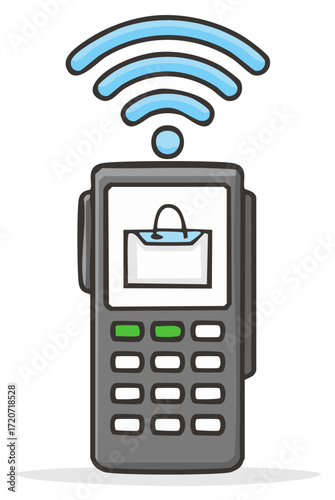 Wireless Point of Sale Terminal with Shopping Bag Graphic on Screen