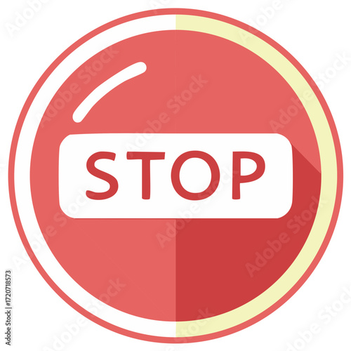 Red circular stop sign icon with flat design and long shadow symbolizing warning or prohibition