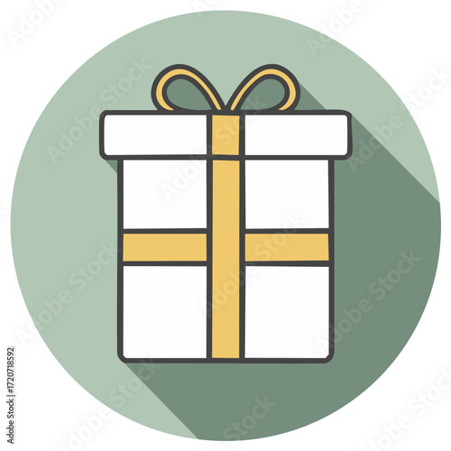 Gift box icon with ribbon in a circle for present, celebration, and holiday concepts