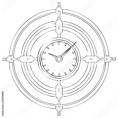 Black and white stylized clock, time concept