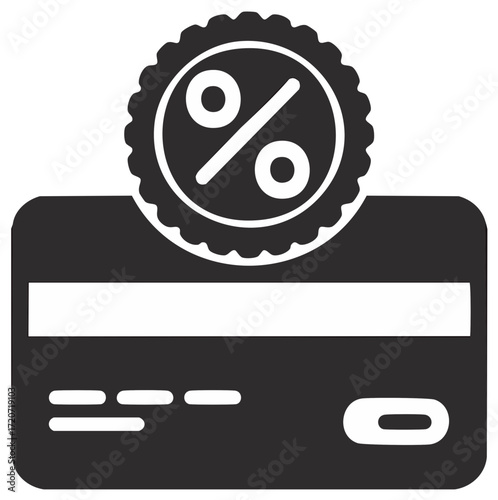 Credit card with a percentage sign representing discounts, sales, and offers