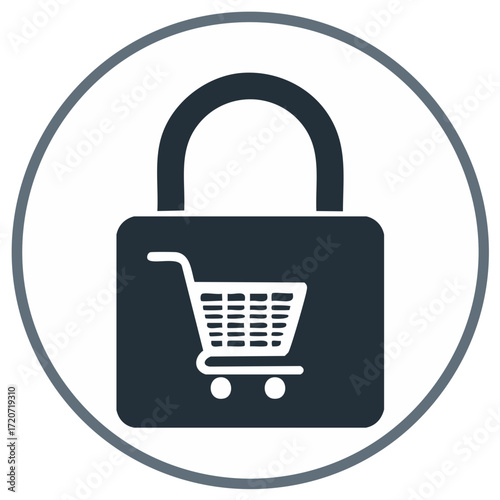 Secure Shopping Cart Icon with Lock Symbol for Online Commerce Protection