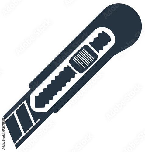 Stationery knife vector icon with sharp retractable blade utility cutter, work tool