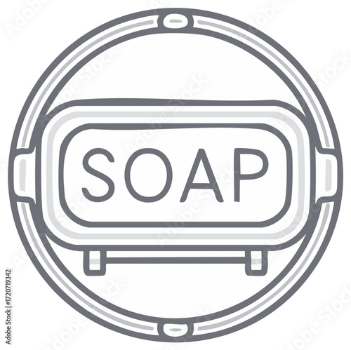 Soap in a Dish Icon Illustration. Grey and White Design.