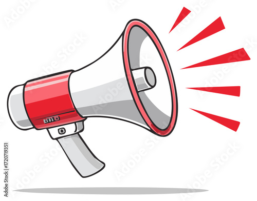 Illustration of a Red and White Megaphone Sound Waves Emanating
