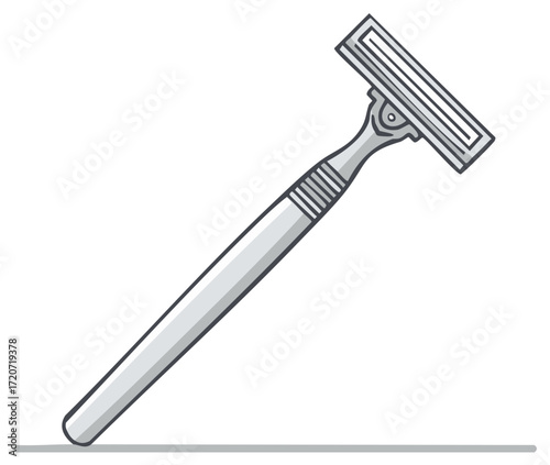 Illustration of a razor for shaving with a grey handle and blade in outline