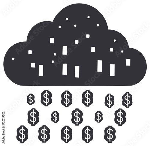 Dark Cloud Raining Dollar Signs and Geometric Shapes