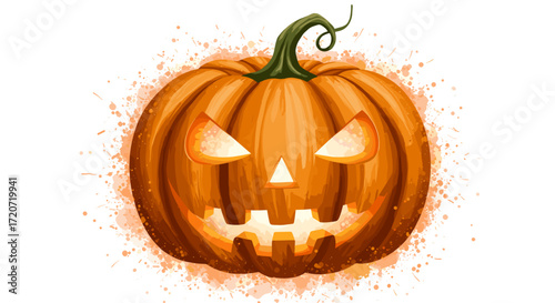 Halloween pumpkin with carved face and spooky expression  