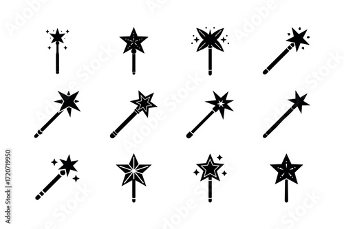 Magic Wand Vector Icons – Fairy Tale, Fantasy, and Magical Symbol Set
