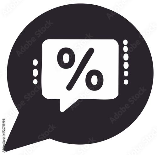 Black speech bubble with white percentage sign and dots