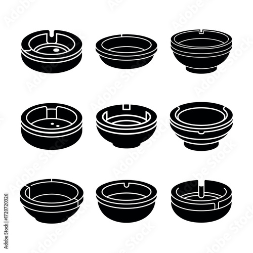 Ashtray Vector Icons – Smoking, Cigarette, and Tobacco Accessories Set
