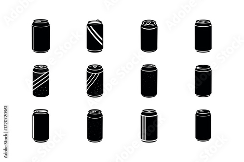 Soda Can Vector Icons – Beverage, Drink, and Refreshment Container Set