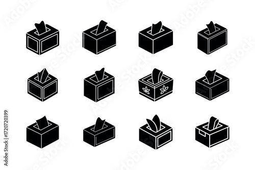 Tissue Box Vector Icons – Napkin, Paper, and Hygiene Product Set