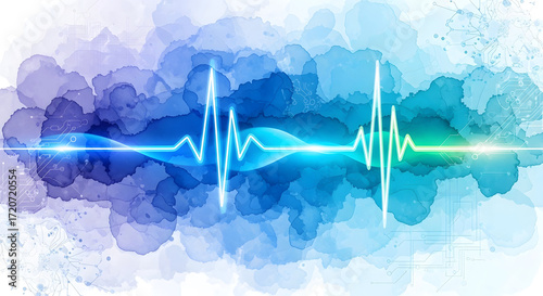 Glowing lifeline pulse on a vibrant watercolor background, a futuristic healthcare innovation abstract concept