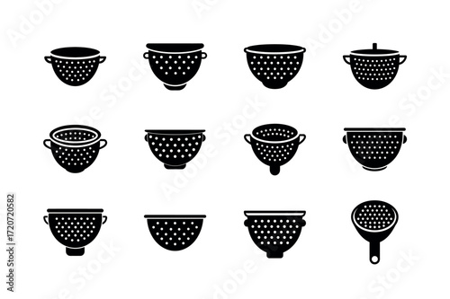Kitchen Colander and Strainer Vector Icons – Cooking Utensil Set