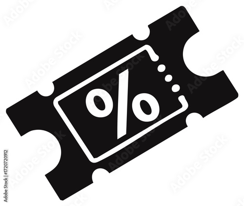 Black discount coupon ticket icon with percentage symbol for sale offers