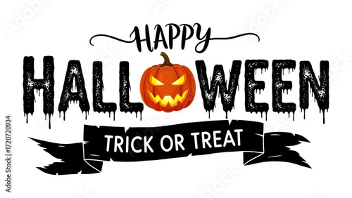 Happy Halloween Graphic: The vibrant Happy Halloween text, adorned with an illuminated Jack-o'-lantern, sets the stage for trick-or-treating, conjuring the excitement of the spooky season. 