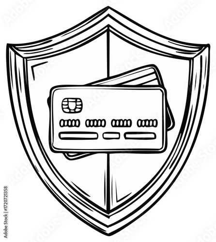 Credit Cards on Shield Security Icon Protect Transaction Safety Money Vector Outline